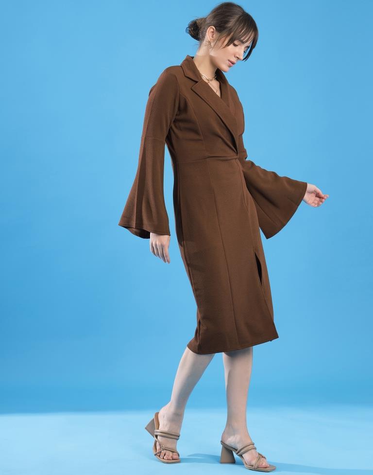 Brown Lycra Plain Dress