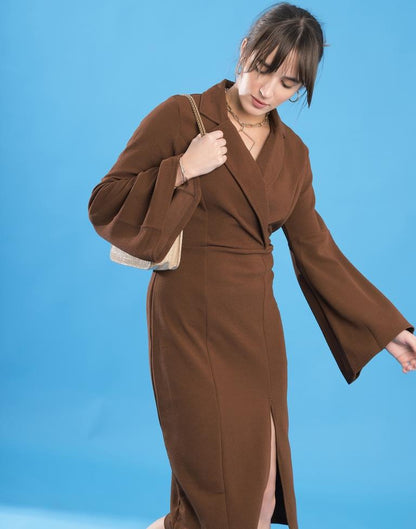 Brown Lycra Plain Dress