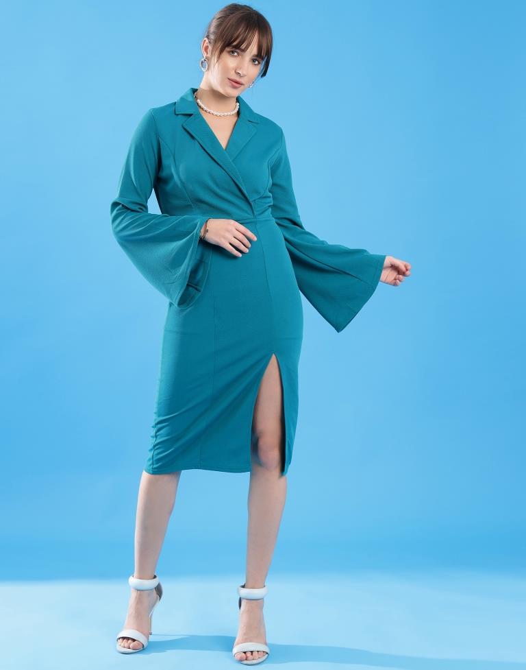 Teal Blue Lycra Plain Dress