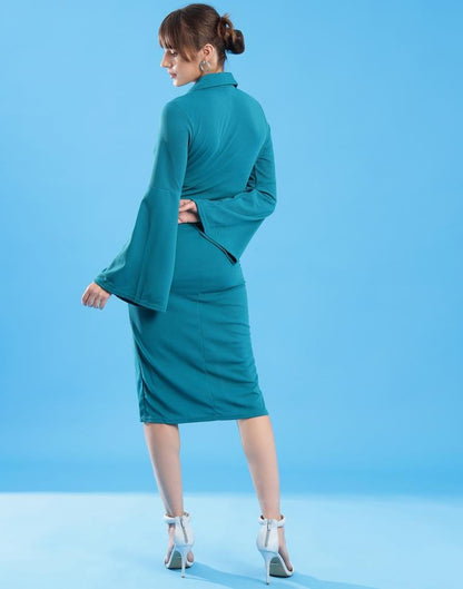 Teal Blue Lycra Plain Dress