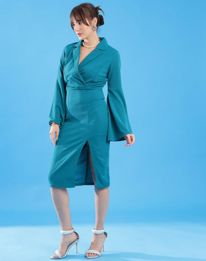 Teal Blue Lycra Plain Dress