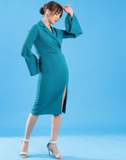 Teal Blue Lycra Plain Dress