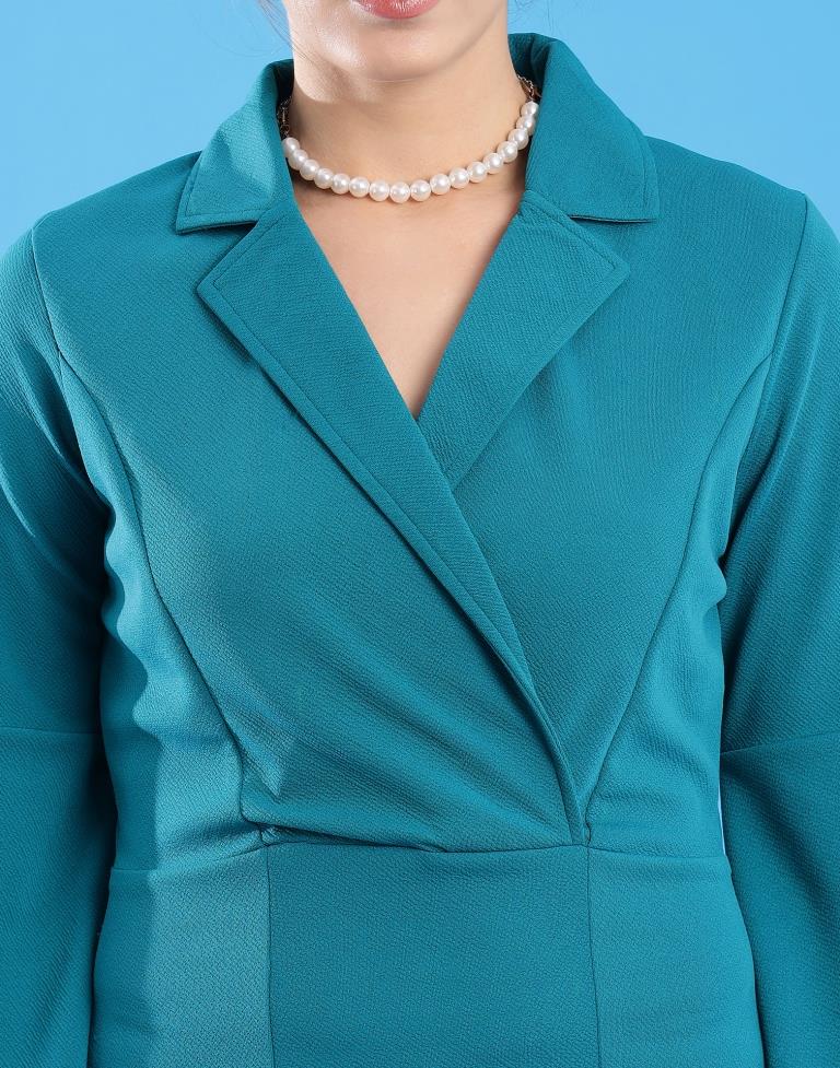 Teal Blue Lycra Plain Dress