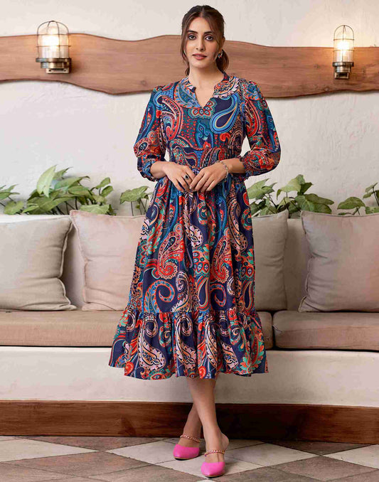 Multicolored Rayon Printed Dress