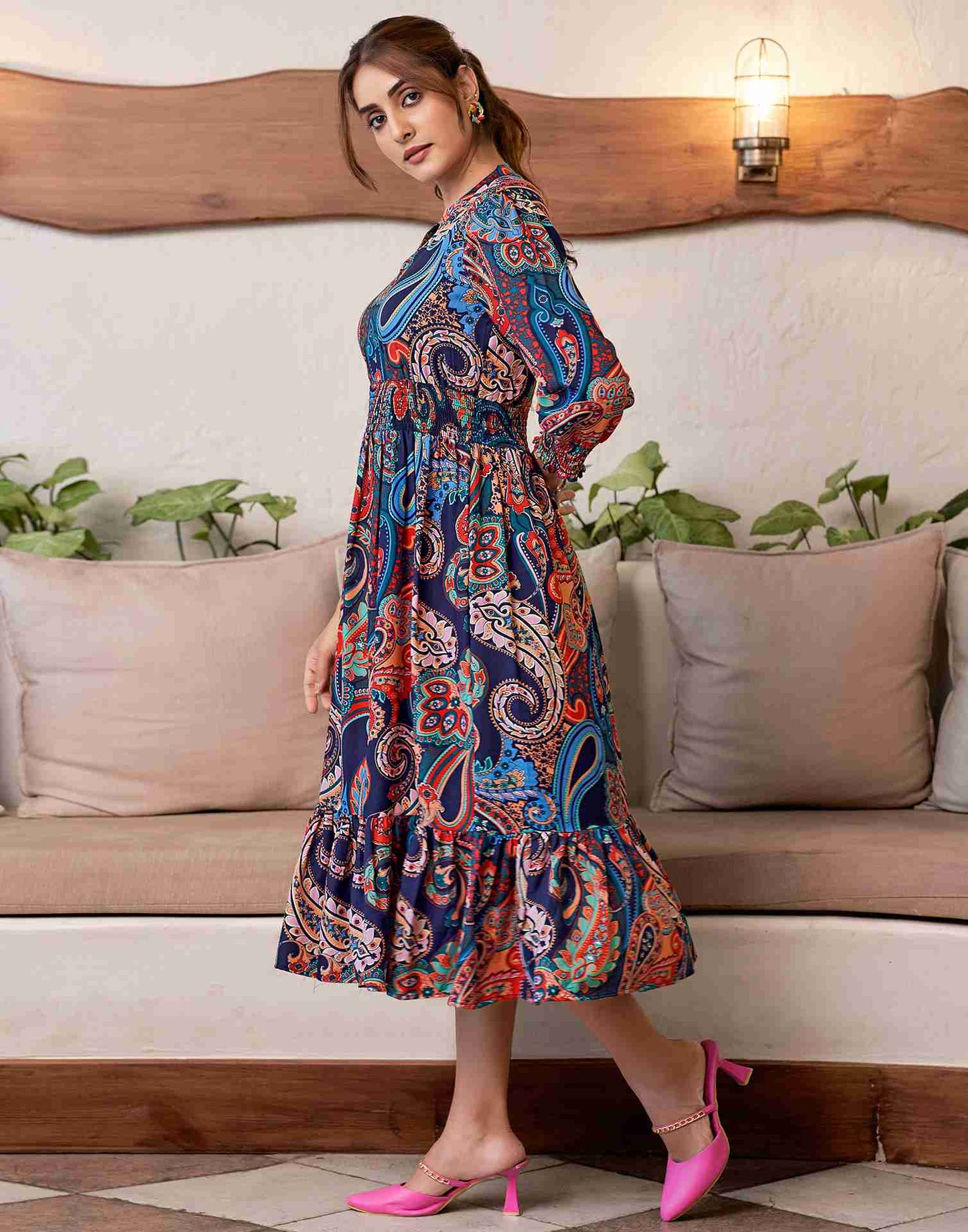 Multicolored Rayon Printed Dress