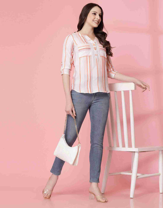 White Cotton Printed Top