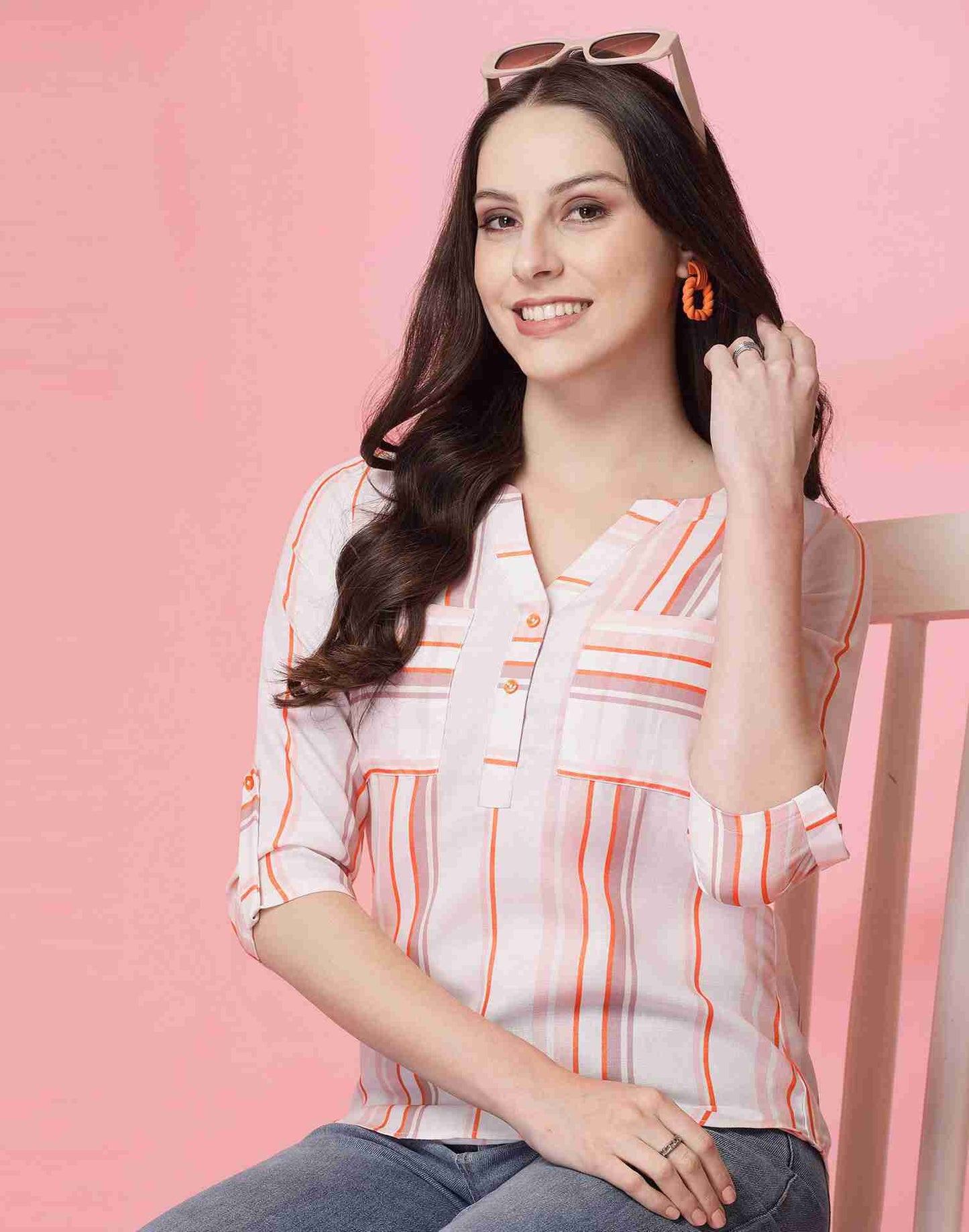 White Cotton Printed Top