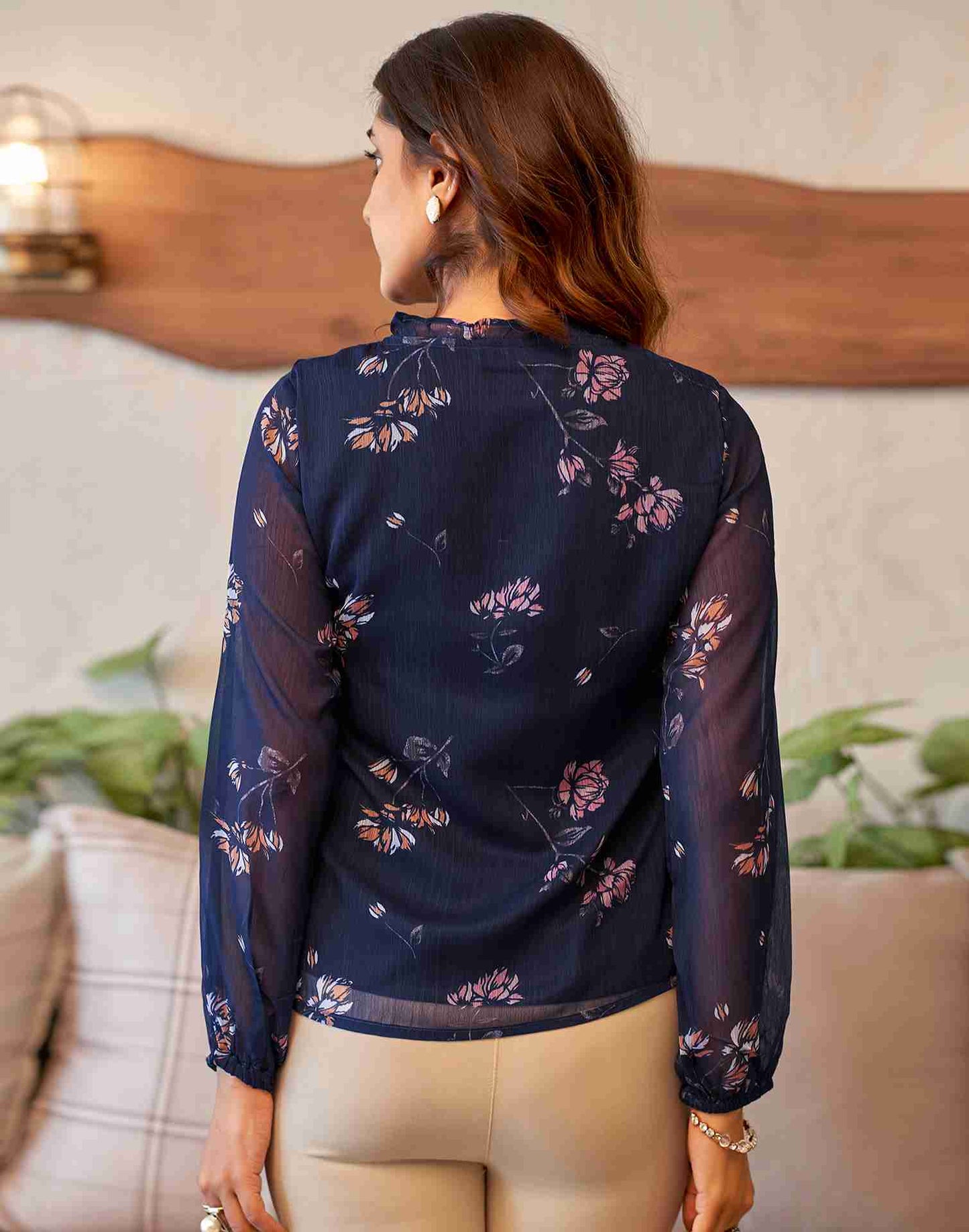 Blue Chiffon Printed Top