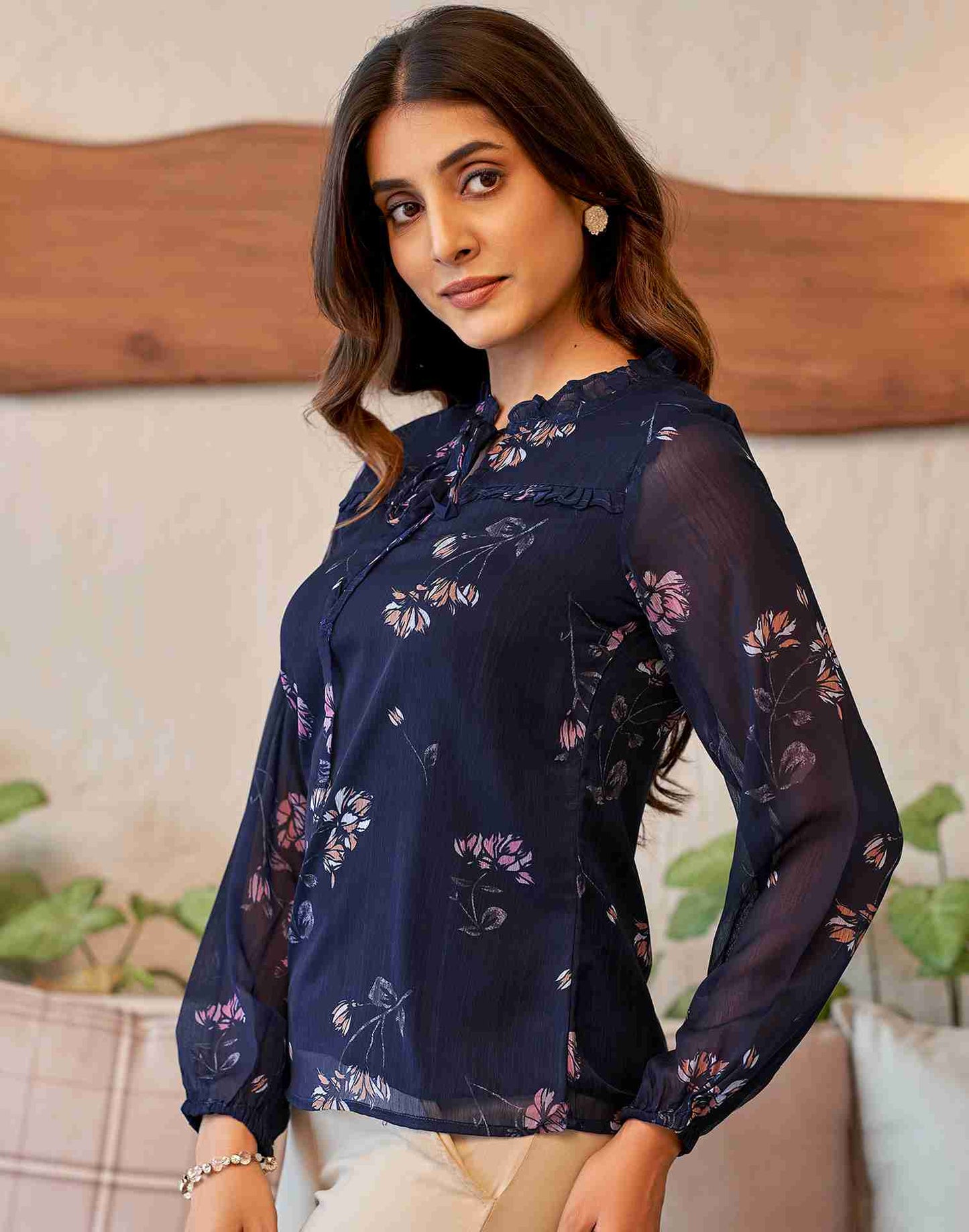 Blue Chiffon Printed Top