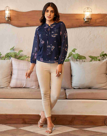 Blue Chiffon Printed Top
