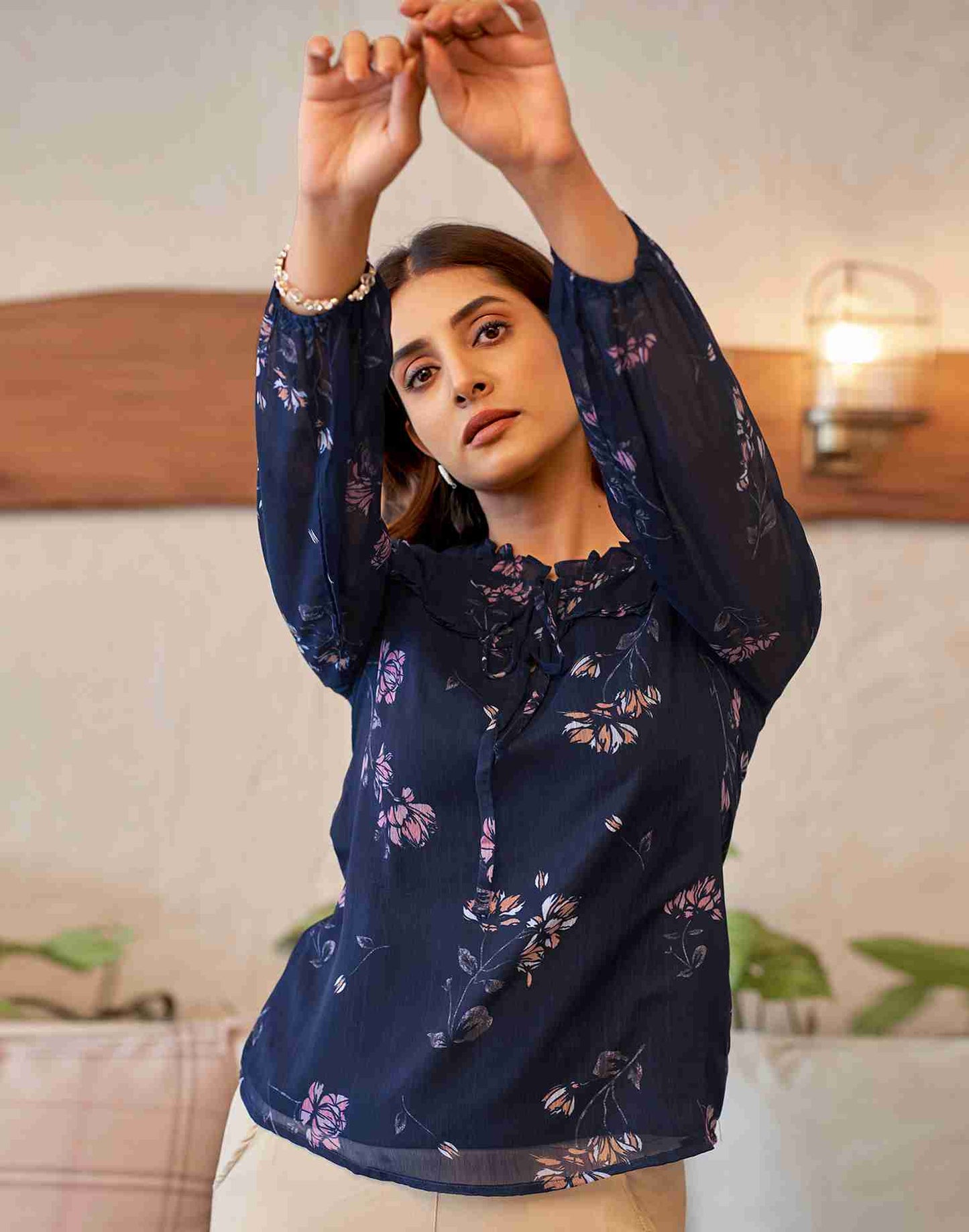 Blue Chiffon Printed Top