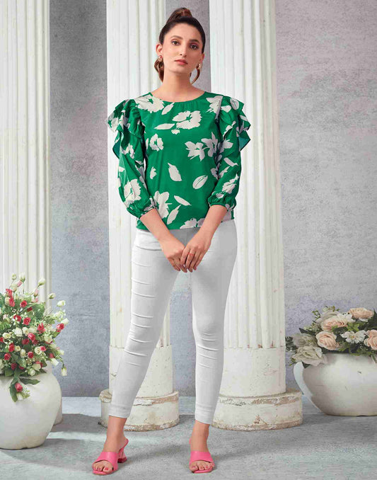 Green Polyester Printed Top