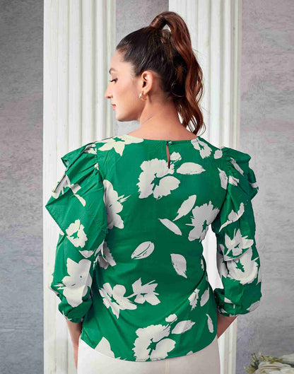 Green Polyester Printed Top