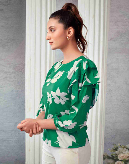 Green Polyester Printed Top