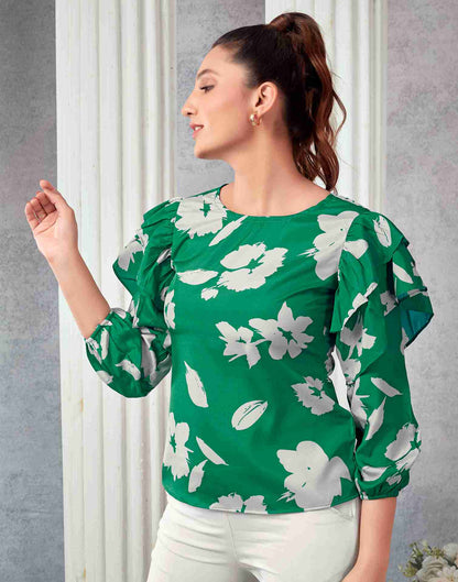 Green Polyester Printed Top
