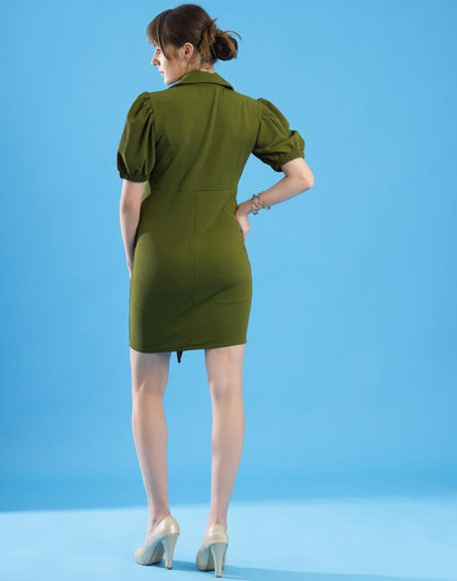 Mehandi Green Lycra Plain Bodycon Dress