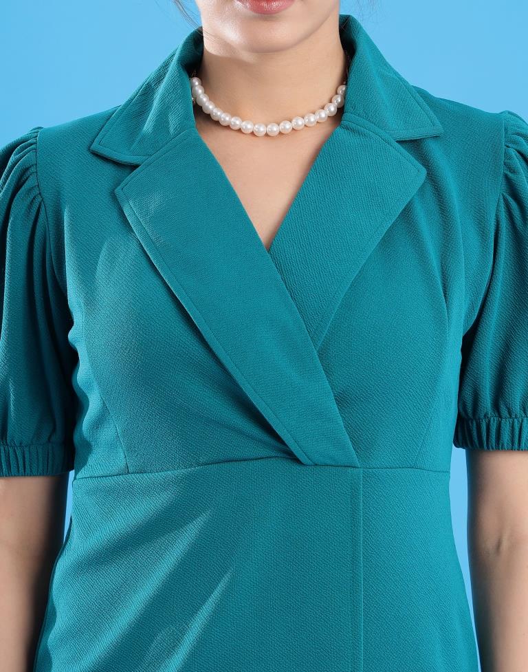 Teal Blue Lycra Plain Bodycon Dress