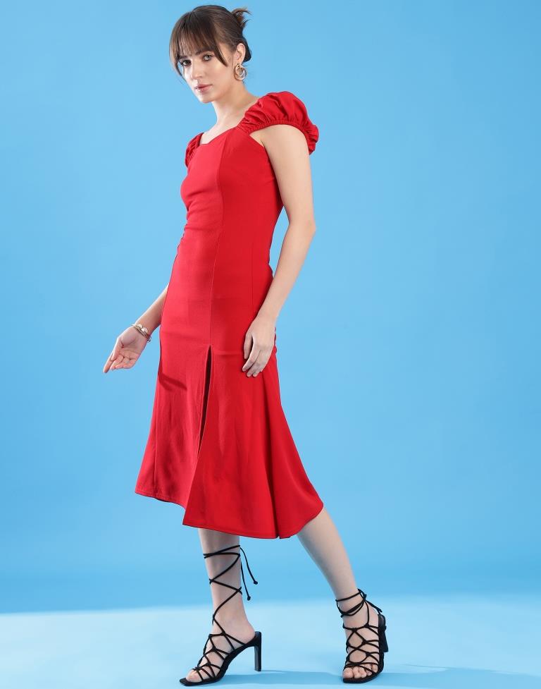 Red Lycra Plain Dress