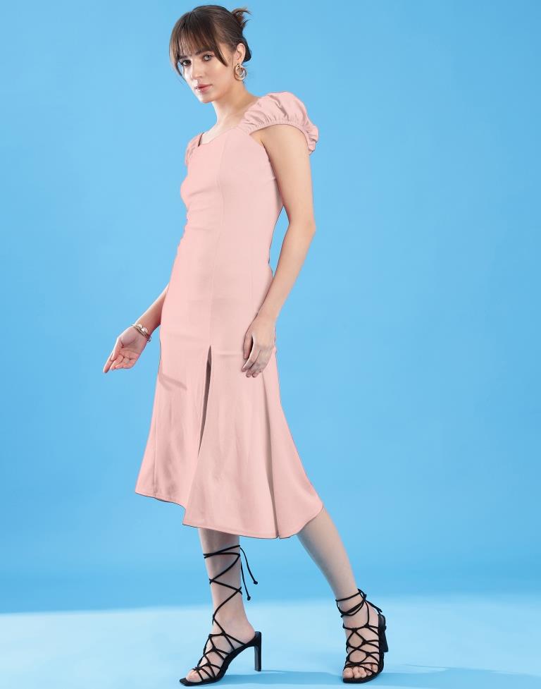 Light Pink Lycra Plain Dress