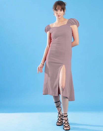 Mauve Lycra Plain Dress