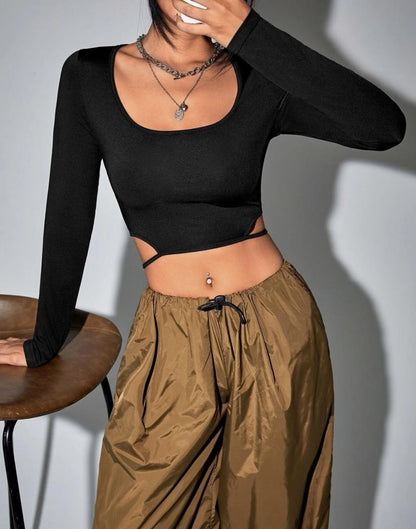 Black Cotton Plain Crop Top