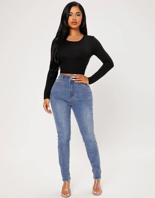 Black Cotton Plain Crop Top