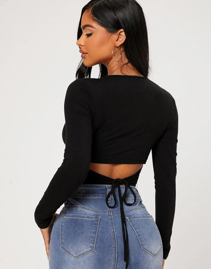 Black Cotton Plain Crop Top