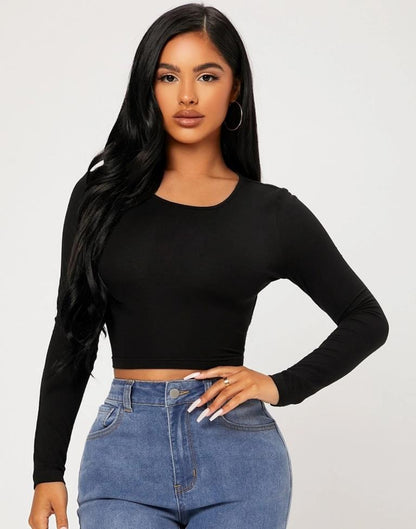 Black Cotton Plain Crop Top