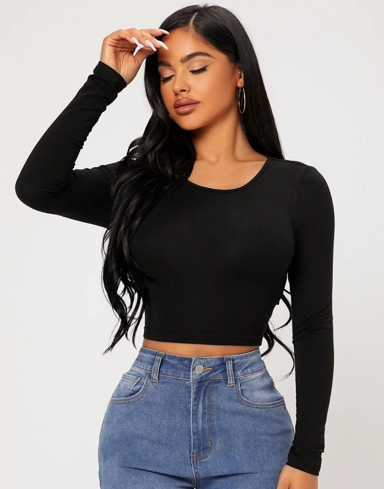 Black Cotton Plain Crop Top