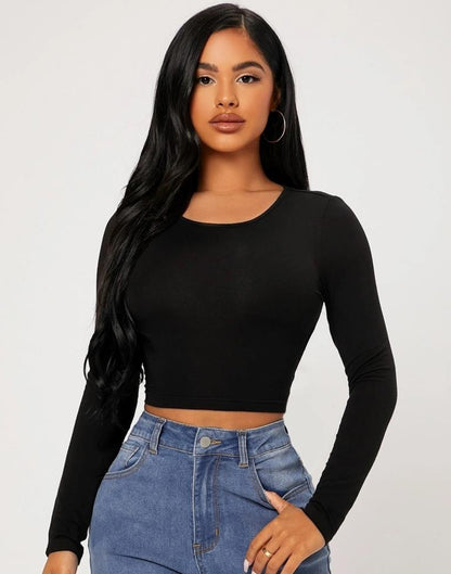 Black Cotton Plain Crop Top