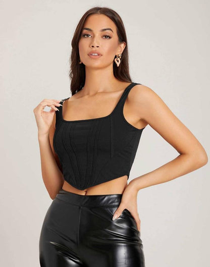 Black Cotton Plain Tank Top