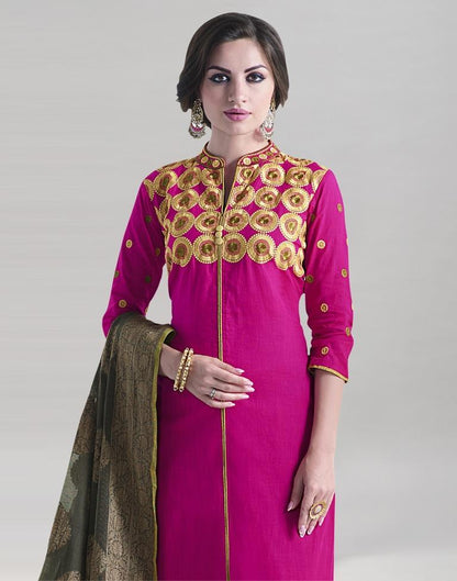 Pink Khadi Cotton Embroidered Unstitched Salwar Suit | Sudathi