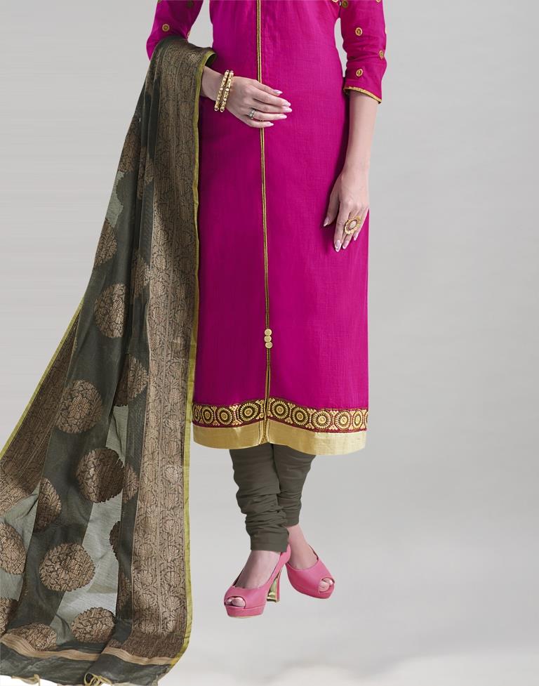 Pink Khadi Cotton Embroidered Unstitched Salwar Suit | Sudathi