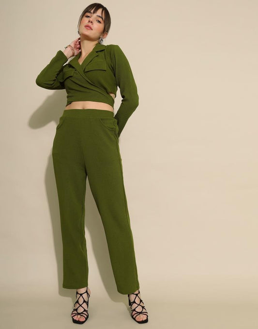 Mehandi Green Lycra Plain Co-ords Set