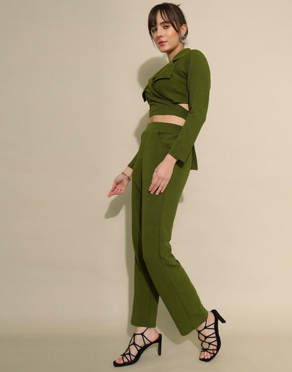 Mehandi Green Lycra Plain Co-ords Set