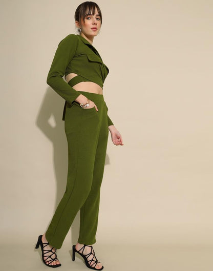 Mehandi Green Lycra Plain Co-ords Set