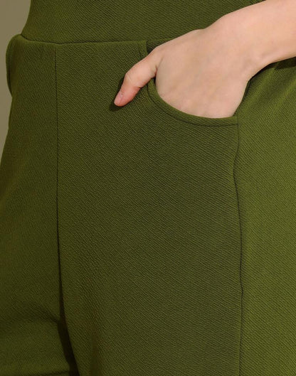 Mehandi Green Lycra Plain Co-ords Set