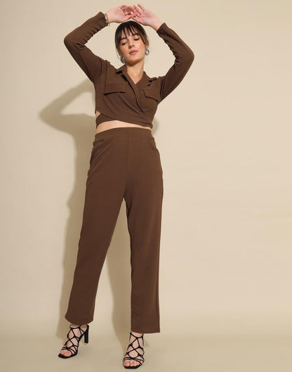 Brown Lycra Plain Co-ords Set