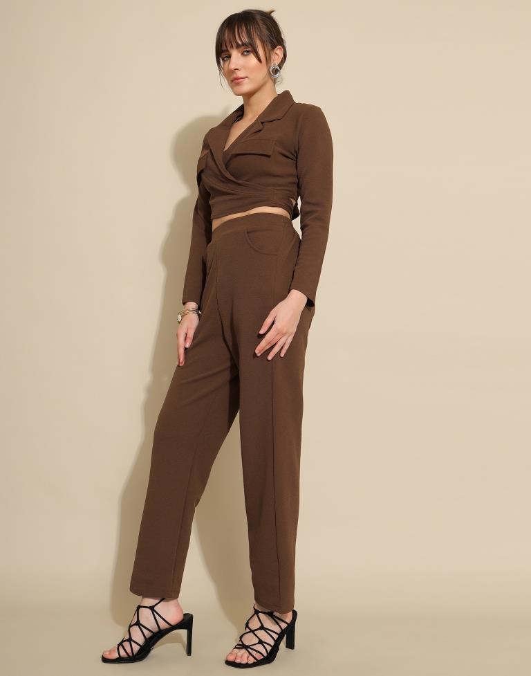 Brown Lycra Plain Co-ords Set