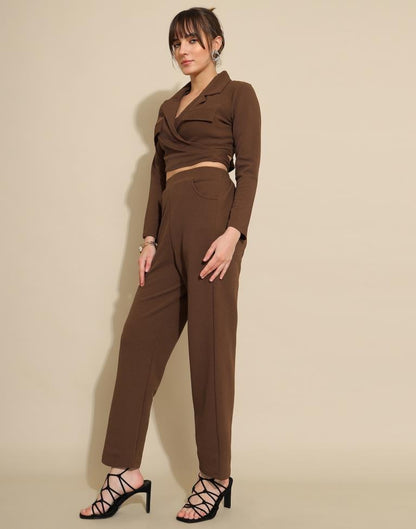 Brown Lycra Plain Co-ords Set