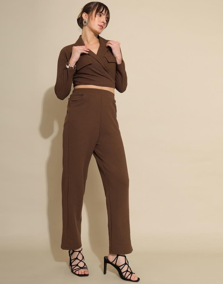 Brown Lycra Plain Co-ords Set