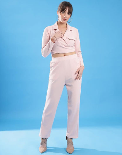 Light Pink Lycra Plain Co-ords Set