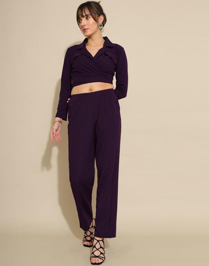 Deep Purple Lycra Plain Co-ords Set