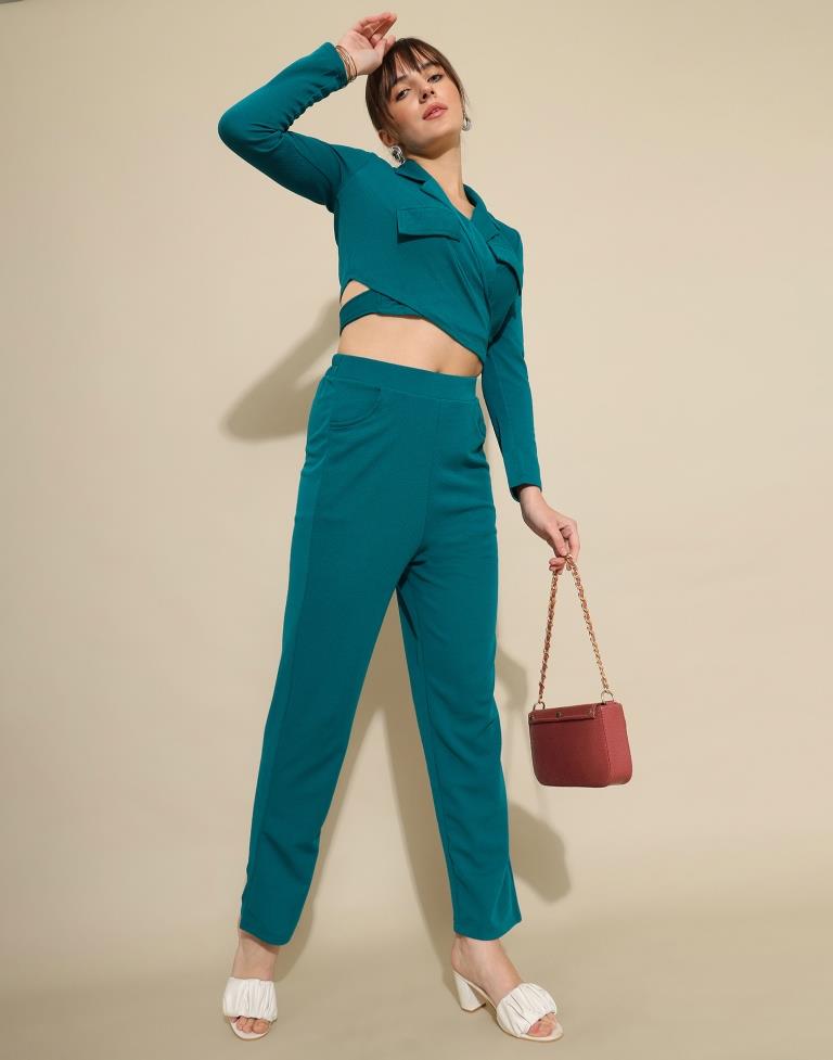 Teal Blue Lycra Plain Co-ords Set