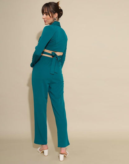 Teal Blue Lycra Plain Co-ords Set