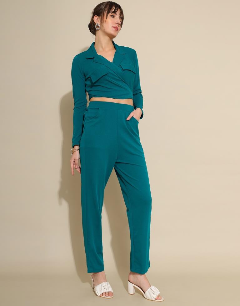 Teal Blue Lycra Plain Co-ords Set