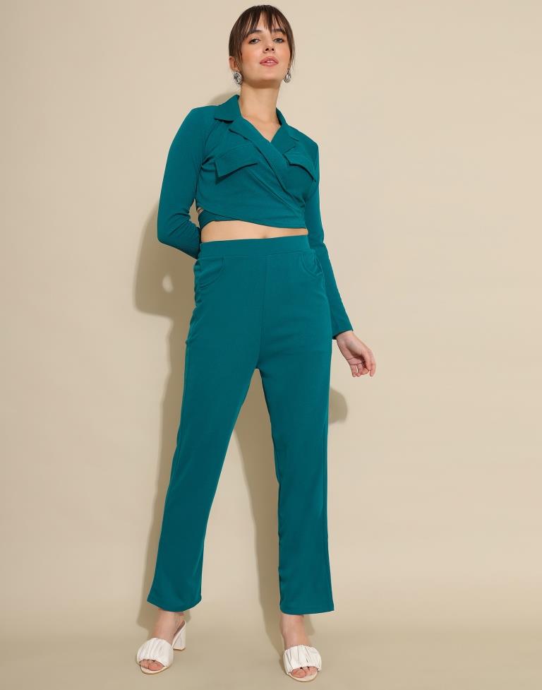 Teal Blue Lycra Plain Co-ords Set