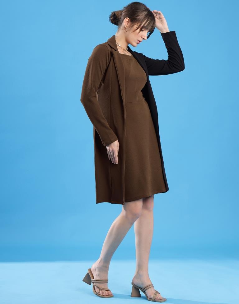 Brown Lycra Plain Dress