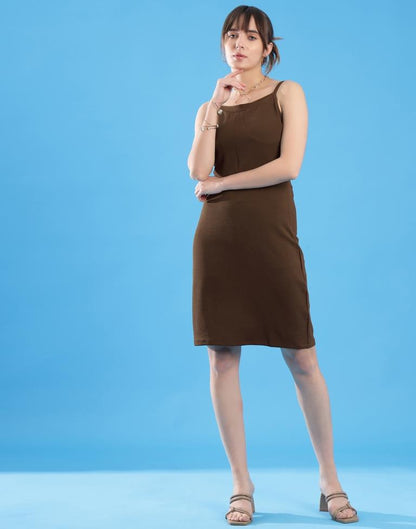 Brown Lycra Plain Dress