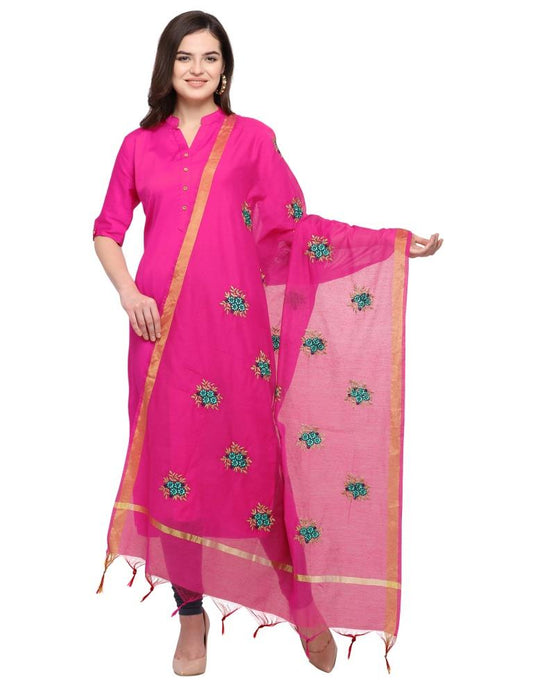 Sensuous Pink Coloured Cotton Silk Thread Embroidered Dupatta | Sudathi
